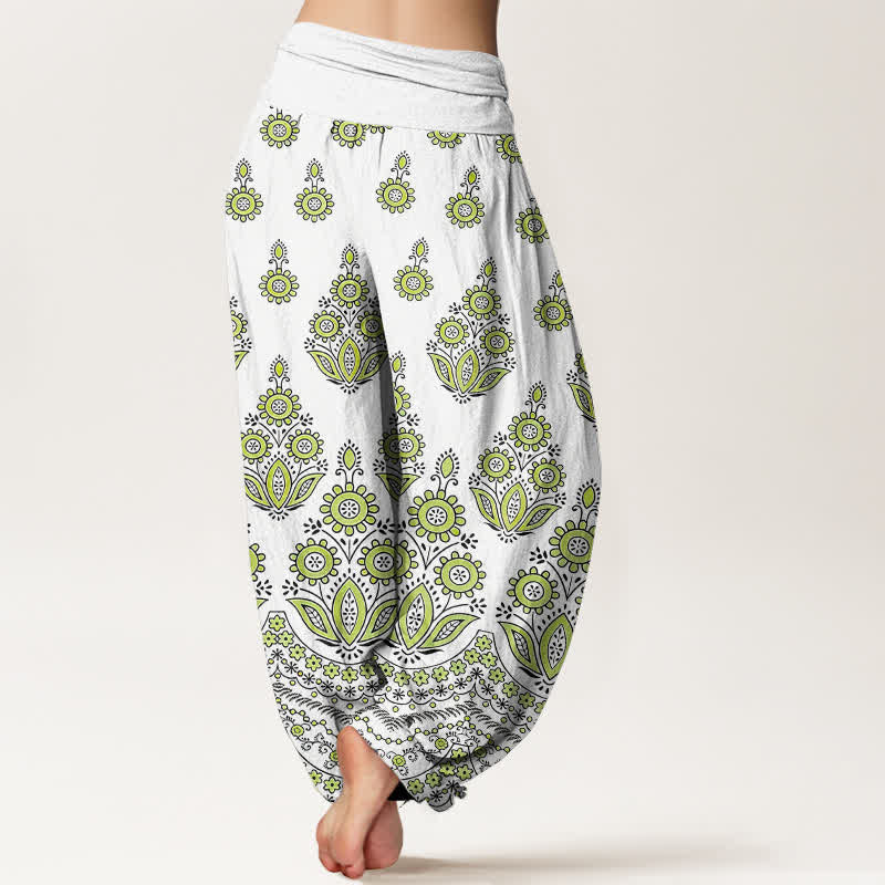 Nimara Ritual Pure Cotton Mandala Floral Pattern Women's Elastic Waist Harem Pants