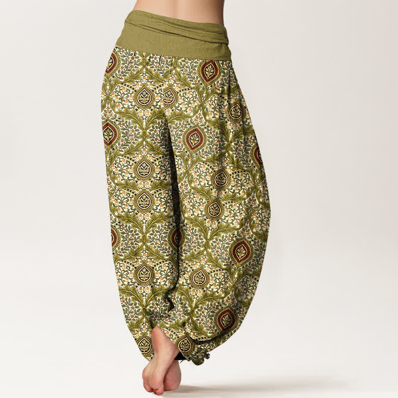 Nimara Ritual Pure Cotton Paisley Diamond Pattern Women's Elastic Waist Harem Pants