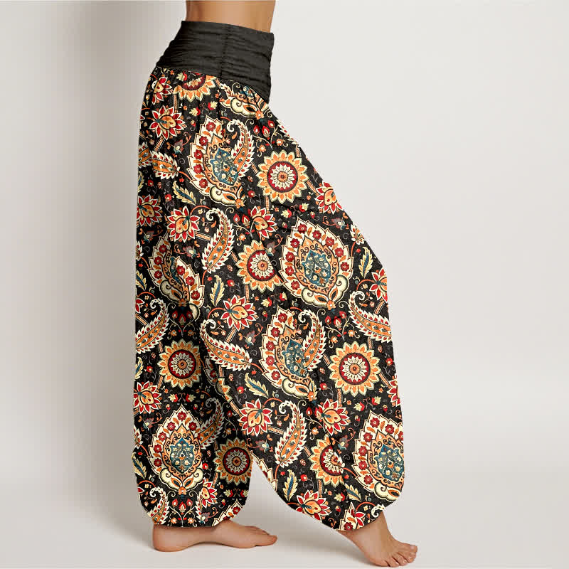 Nimara Ritual Cotton Bohemian Mandala Paisley Pattern Women's Elastic Waist Harem Pants