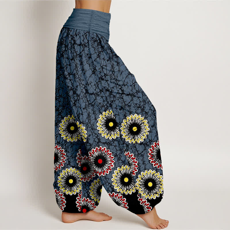 Nimara Ritual Pure Cotton Sunburst Floral Pattern Women's Elastic Waist Harem Pants