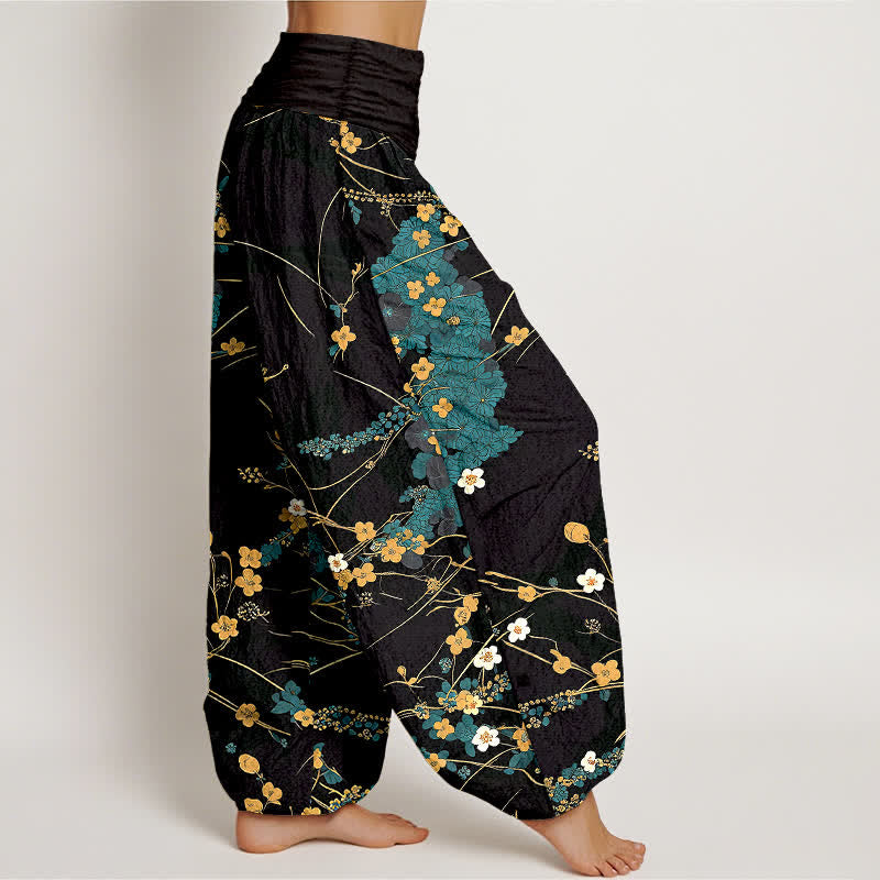Nimara Ritual Pure Cotton Floral Leaf Pattern Women's Elastic Waist Harem Pants