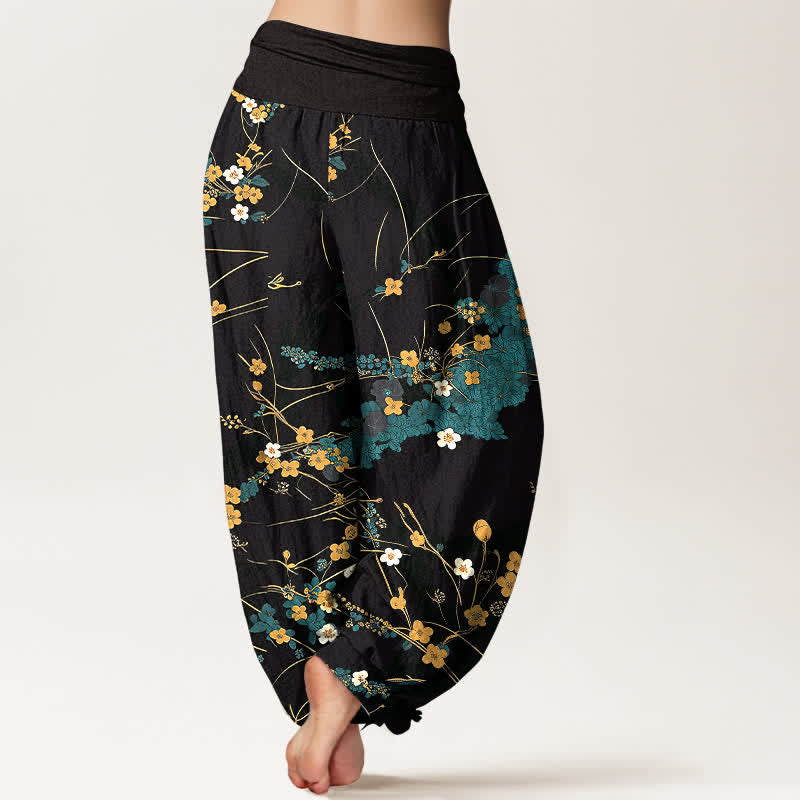 Nimara Ritual Pure Cotton Floral Leaf Pattern Women's Elastic Waist Harem Pants