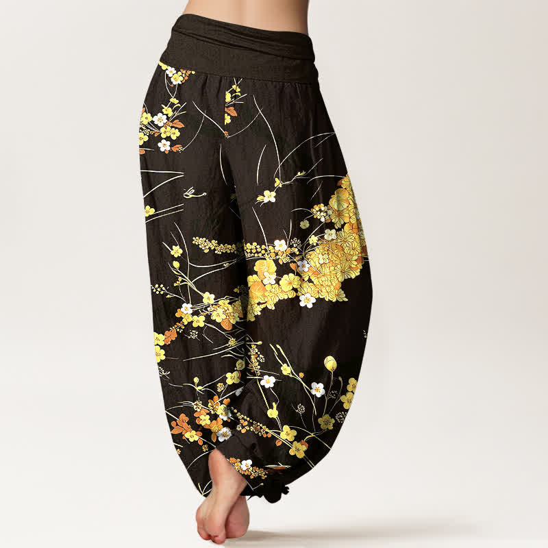 Nimara Ritual Pure Cotton Floral Leaf Pattern Women's Elastic Waist Harem Pants