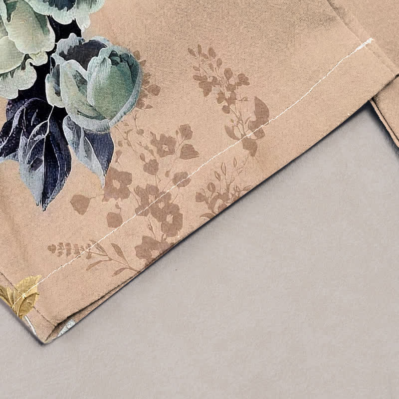 Nimara Ritual Pure Cotton Oriental Crane Fan Pattern Women's Elastic Waist Pants With Pockets