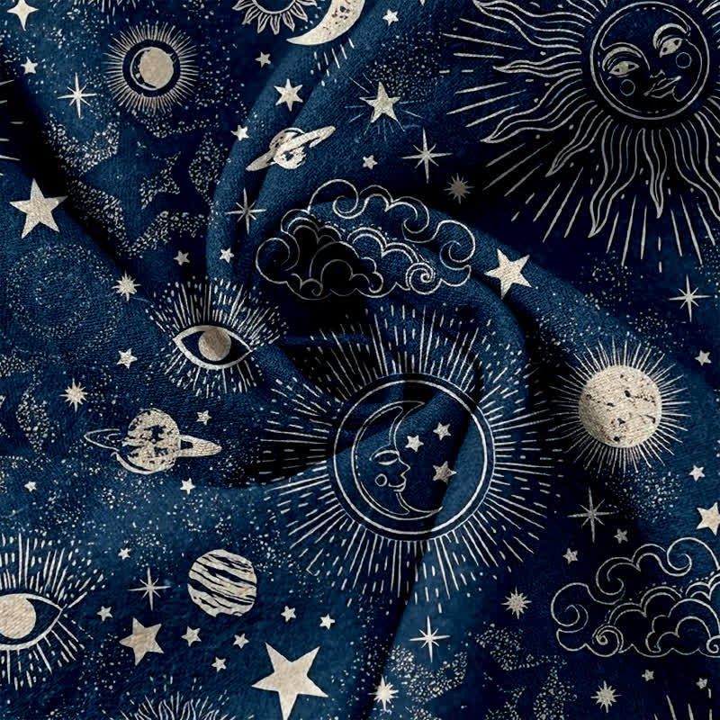 Nimara Ritual Pure Cotton Celestial Sun Moon Stars Pattern Women's Elastic Waist Pants With Pockets