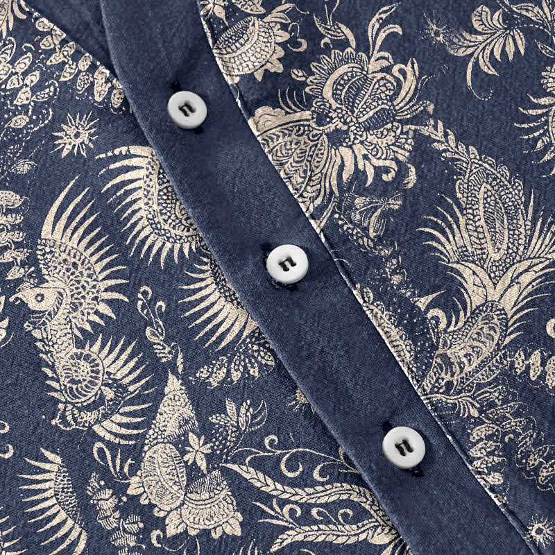 Nimara Ritual Cotton Botanical Floral Pattern Men's Short Sleeve Half Button Shirt
