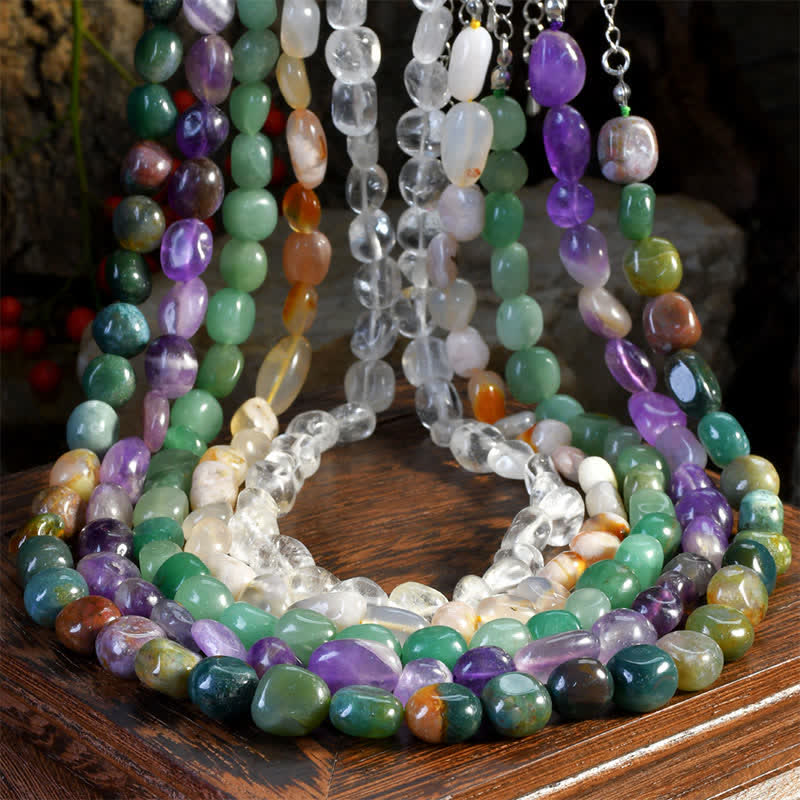 Nimara Ritual Natural Indian Agate Irregular Shapes Crystal Bead Positive Necklace