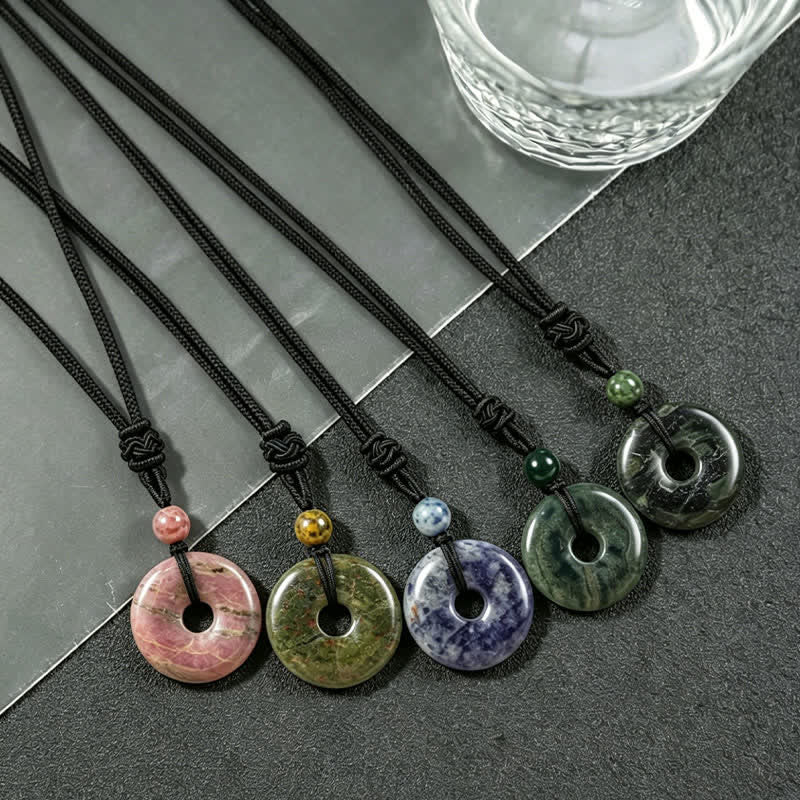 Nimara Ritual Natural Rhodonite Gray Agate Peace Buckle Fortune Necklace