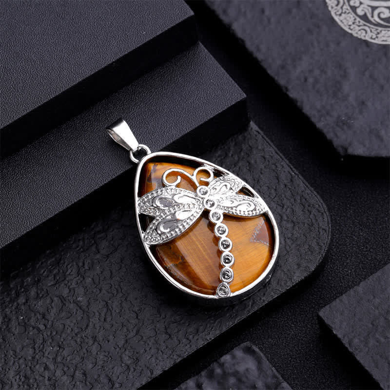 Nimara Ritual Natural Green Aventurine Dragonfly Teardrop Shape Inlay Crystal Balance Necklace