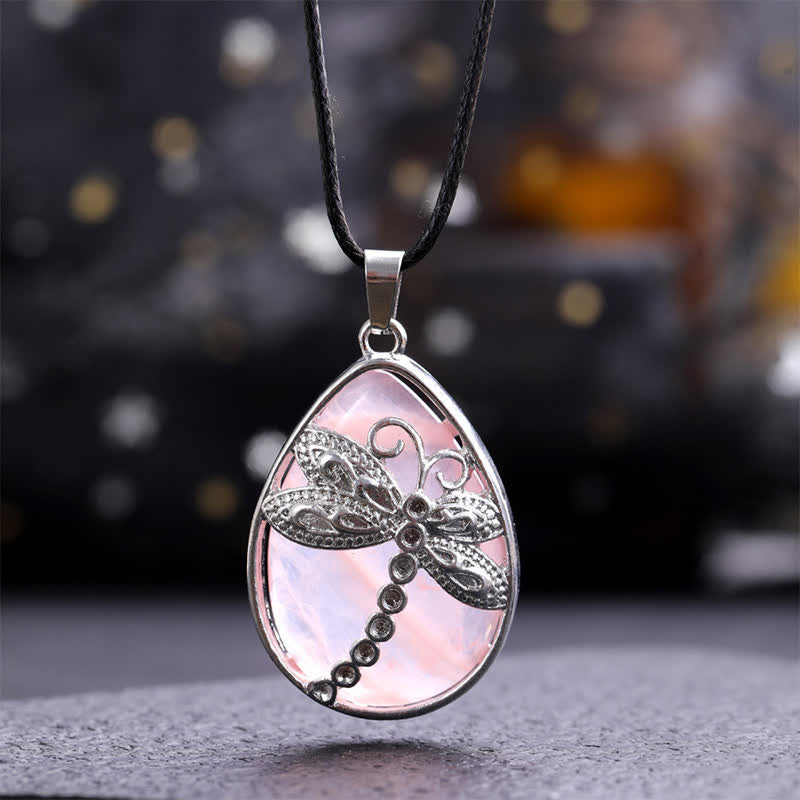 Nimara Ritual Natural Green Aventurine Dragonfly Teardrop Shape Inlay Crystal Balance Necklace