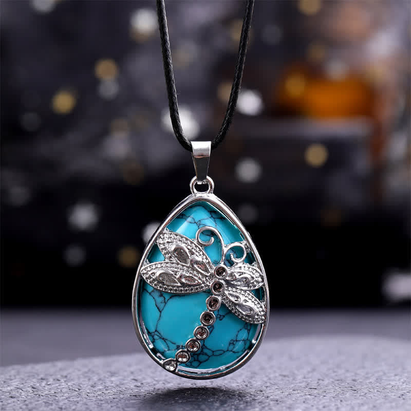 Nimara Ritual Natural Green Aventurine Dragonfly Teardrop Shape Inlay Crystal Balance Necklace