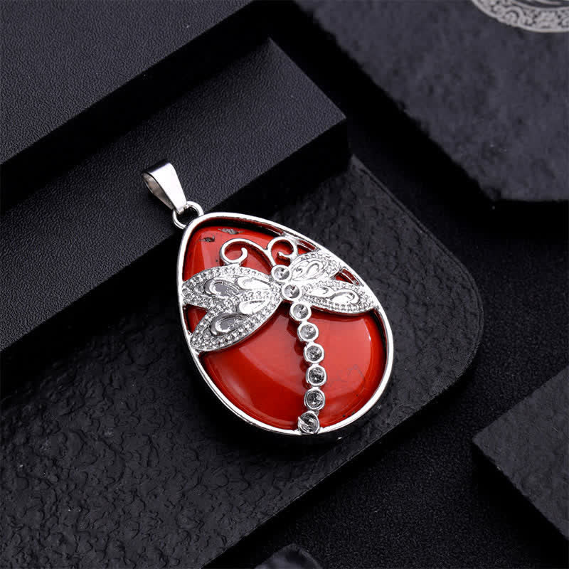 Nimara Ritual Natural Green Aventurine Dragonfly Teardrop Shape Inlay Crystal Balance Necklace