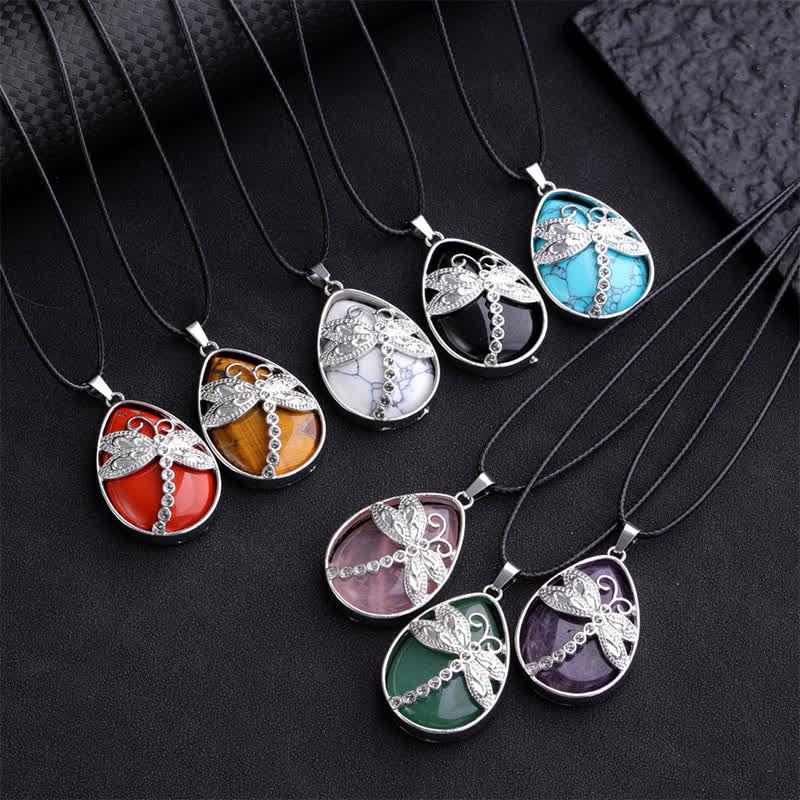Nimara Ritual Natural Green Aventurine Dragonfly Teardrop Shape Inlay Crystal Balance Necklace