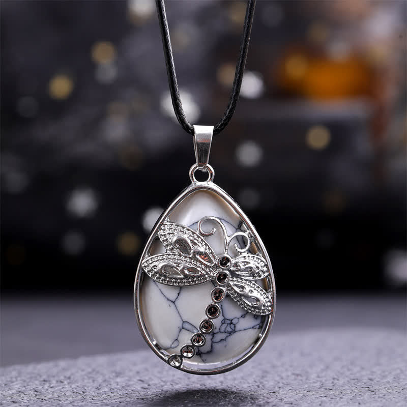 Nimara Ritual Natural Green Aventurine Dragonfly Teardrop Shape Inlay Crystal Balance Necklace