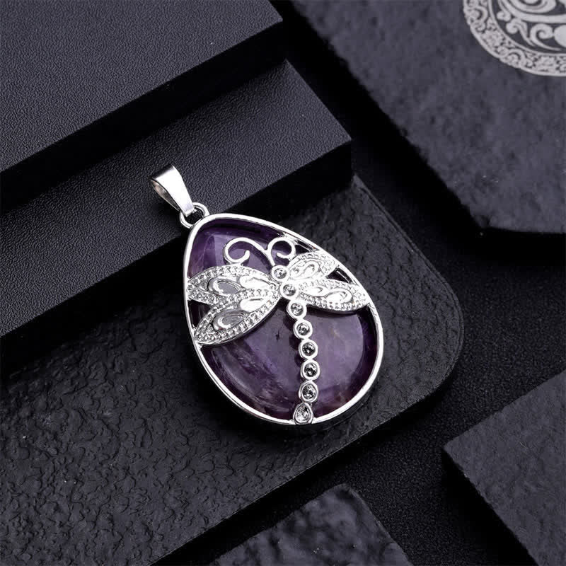 Nimara Ritual Natural Green Aventurine Dragonfly Teardrop Shape Inlay Crystal Balance Necklace
