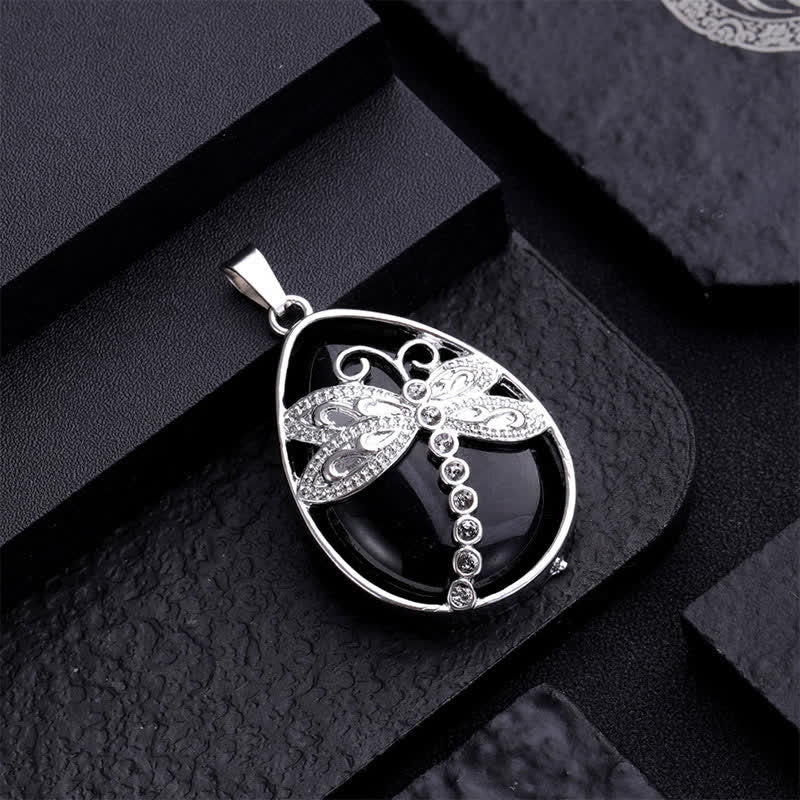 Nimara Ritual Natural Green Aventurine Dragonfly Teardrop Shape Inlay Crystal Balance Necklace