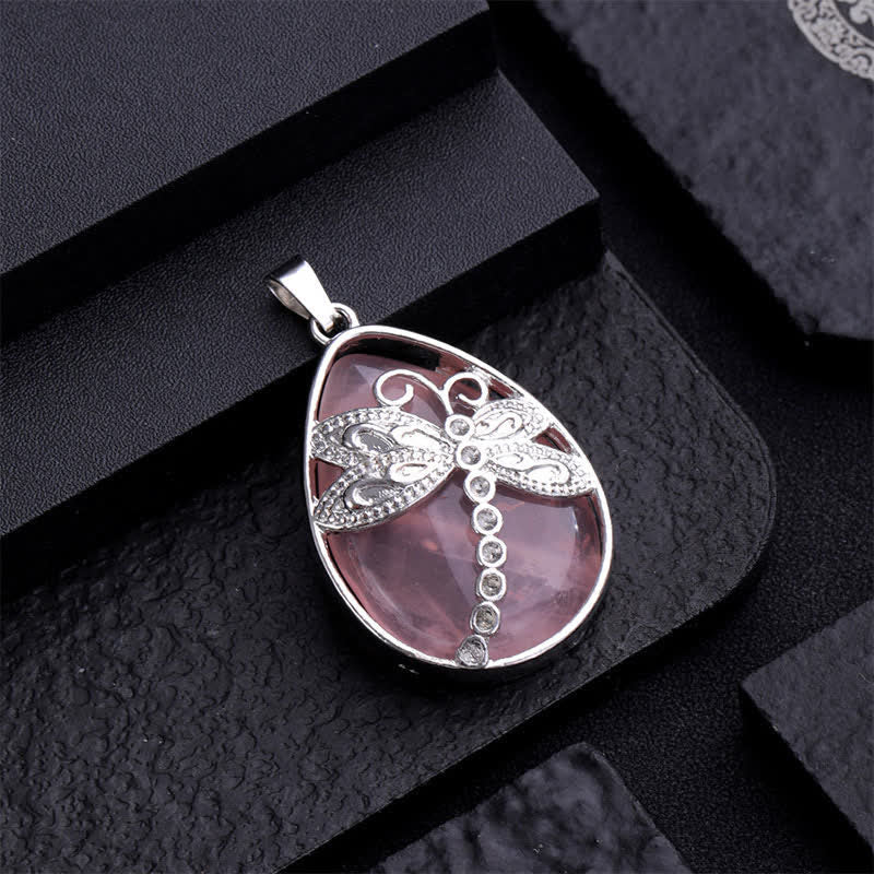 Nimara Ritual Natural Green Aventurine Dragonfly Teardrop Shape Inlay Crystal Balance Necklace