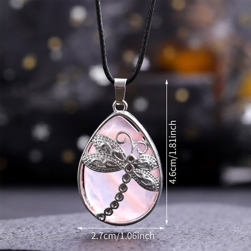 Nimara Ritual Natural Green Aventurine Dragonfly Teardrop Shape Inlay Crystal Balance Necklace