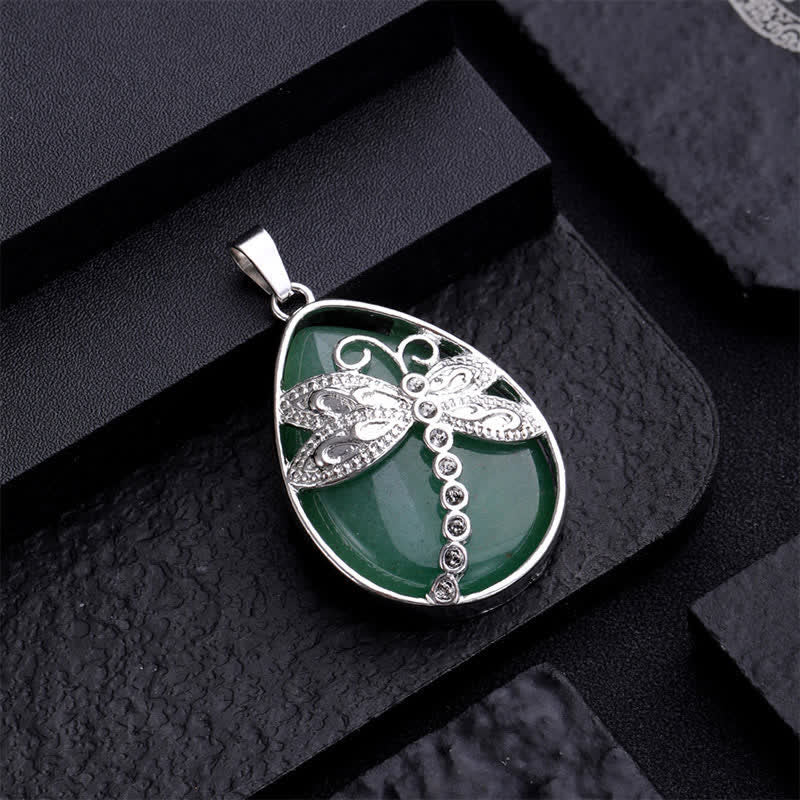Nimara Ritual Natural Green Aventurine Dragonfly Teardrop Shape Inlay Crystal Balance Necklace