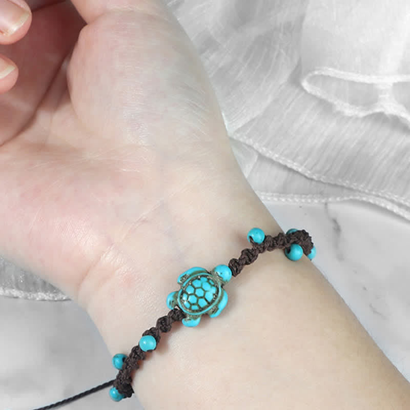 Nimara Ritual Turquoise Turtle Design Braided Rope Protection Bracelet