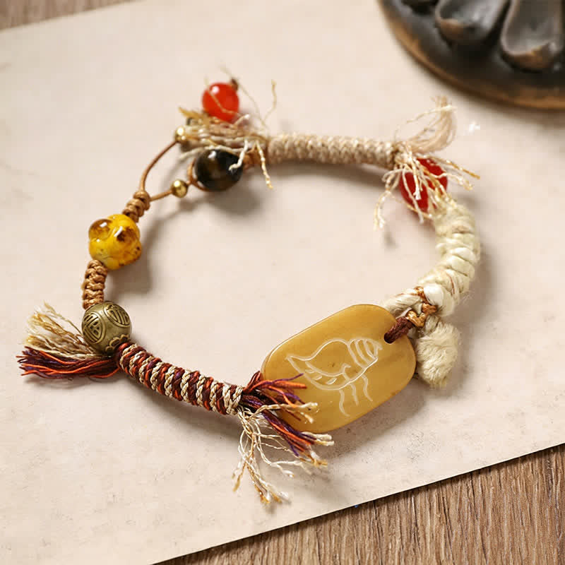 Nimara Ritual Bone Fu Character Braided Rope Peace Bracelet