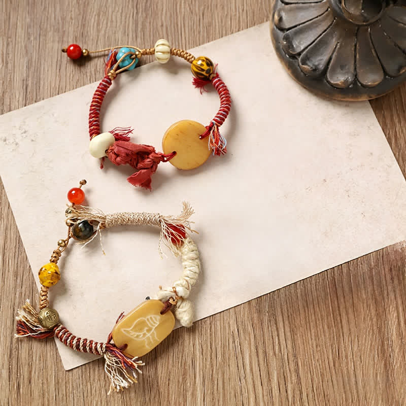Nimara Ritual Bone Fu Character Braided Rope Peace Bracelet