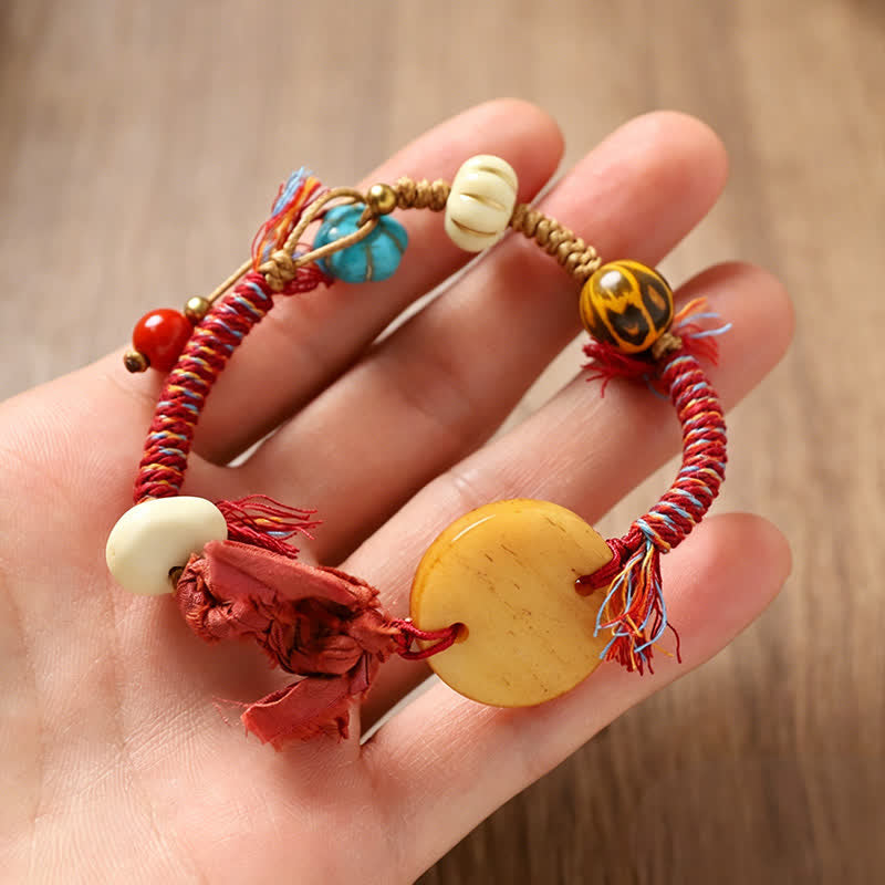 Nimara Ritual Bone Fu Character Braided Rope Peace Bracelet