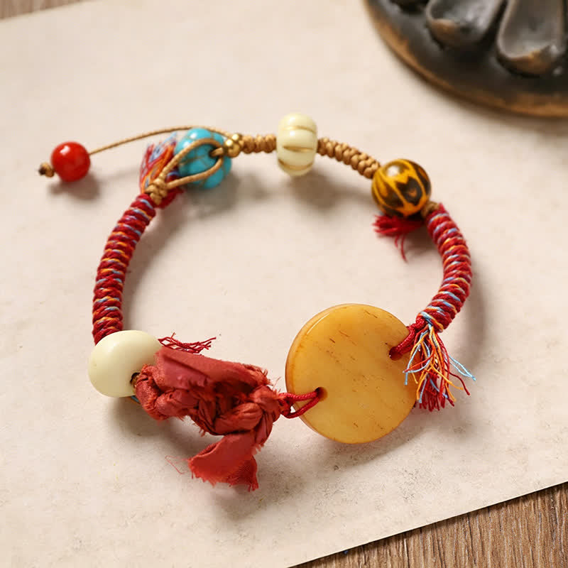 Nimara Ritual Bone Fu Character Braided Rope Peace Bracelet