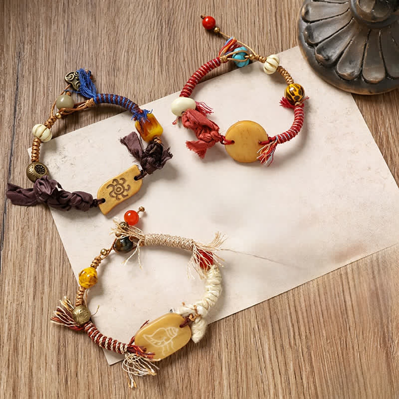 Nimara Ritual Bone Fu Character Braided Rope Peace Bracelet