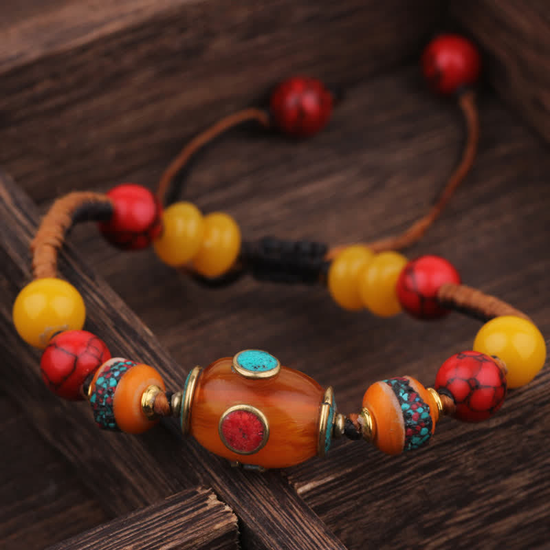 Nimara Ritual Turquoise Amber Tibet Braided Rope Love Bracelet