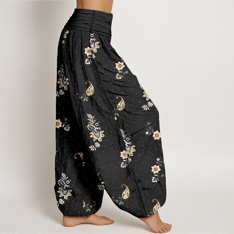 Nimara Ritual Pure Cotton Boho Paisley Floral Pattern Women's Elastic Waist Harem Pants