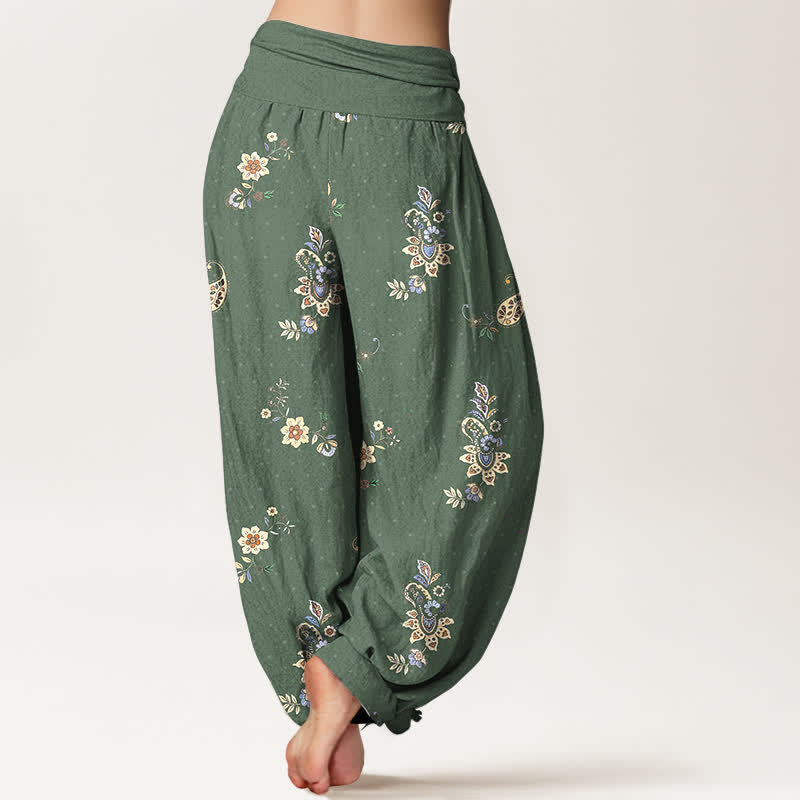 Nimara Ritual Pure Cotton Boho Paisley Floral Pattern Women's Elastic Waist Harem Pants