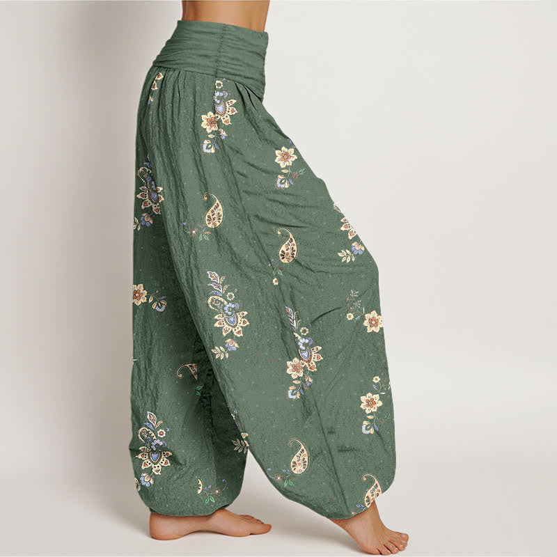 Nimara Ritual Pure Cotton Boho Paisley Floral Pattern Women's Elastic Waist Harem Pants