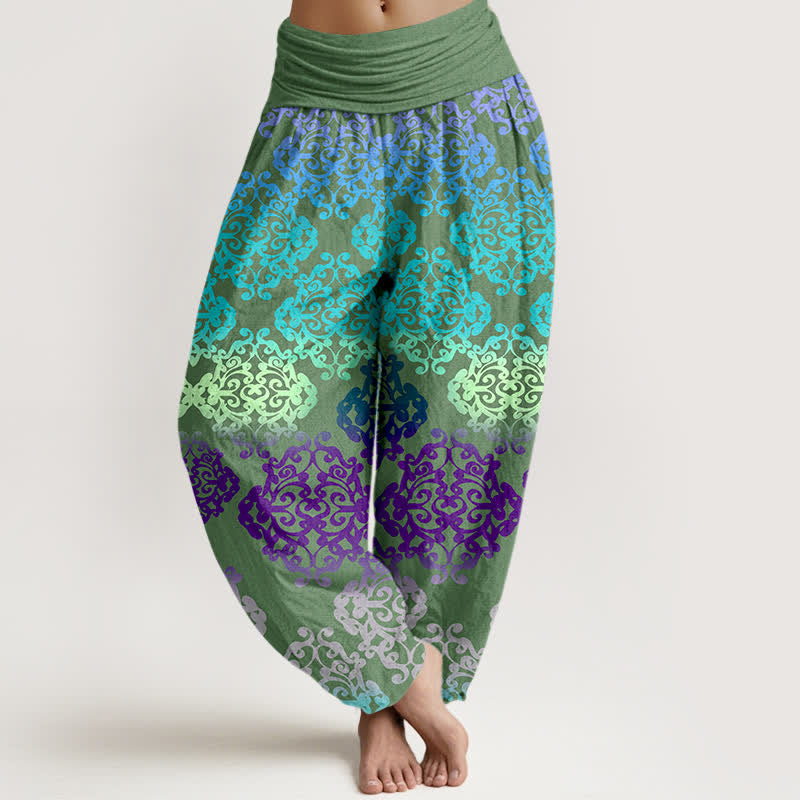Nimara Ritual Pure Cotton Baroque Gradient Floral Pattern Women's Elastic Waist Harem Pants