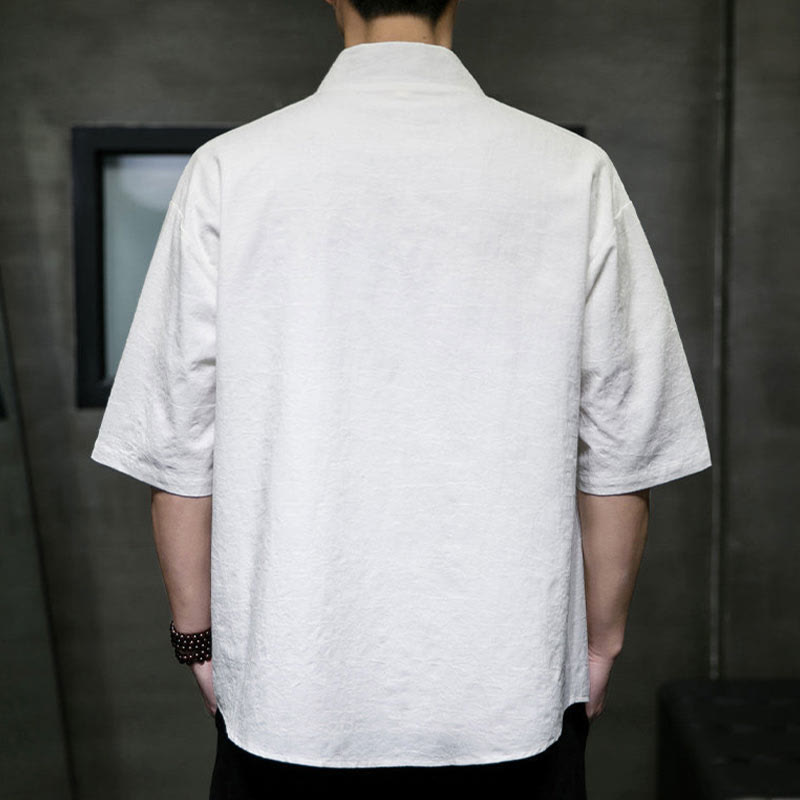 Nimara Ritual Summer V-Neck Buttons Shattered Pattern Men's Short Sleeve Shirt With Pockets