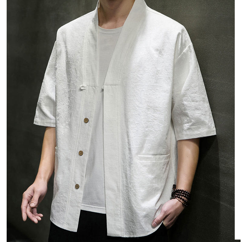 Nimara Ritual Summer V-Neck Buttons Shattered Pattern Men's Short Sleeve Shirt With Pockets