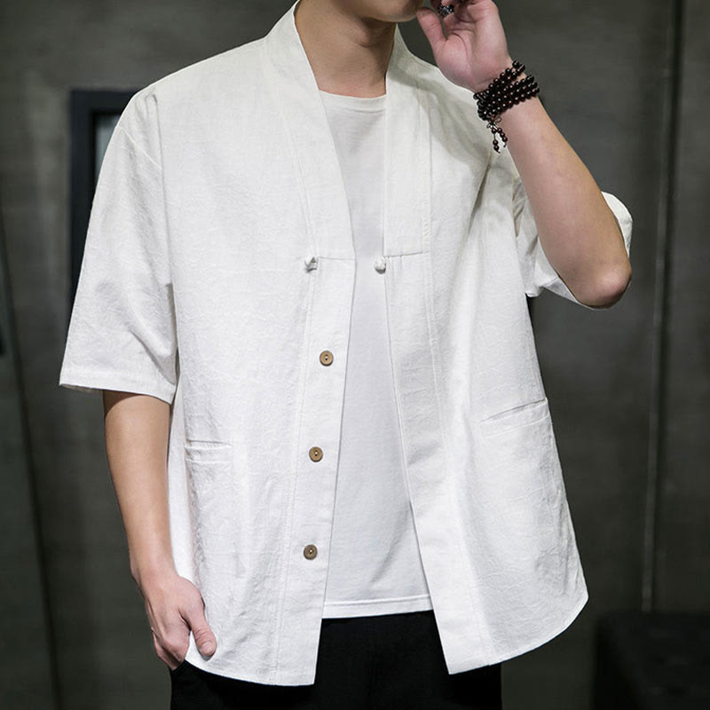 Nimara Ritual Summer V-Neck Buttons Shattered Pattern Men's Short Sleeve Shirt With Pockets
