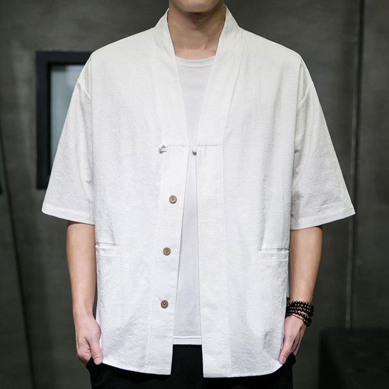 Nimara Ritual Summer V-Neck Buttons Shattered Pattern Men's Short Sleeve Shirt With Pockets