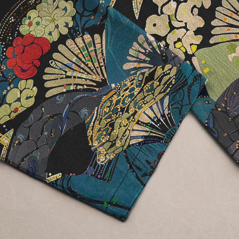Nimara Ritual Cotton Oriental Folding Fan Floral Pattern Men's Tapered Pants With Pockets