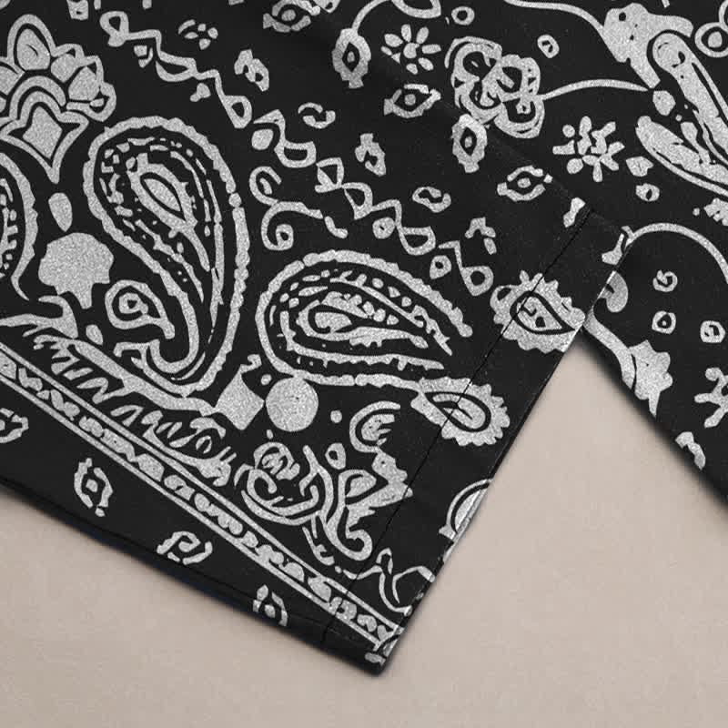 Nimara Ritual Cotton Black White Paisley Patchwork Pattern Men's Tapered Pants With Pockets