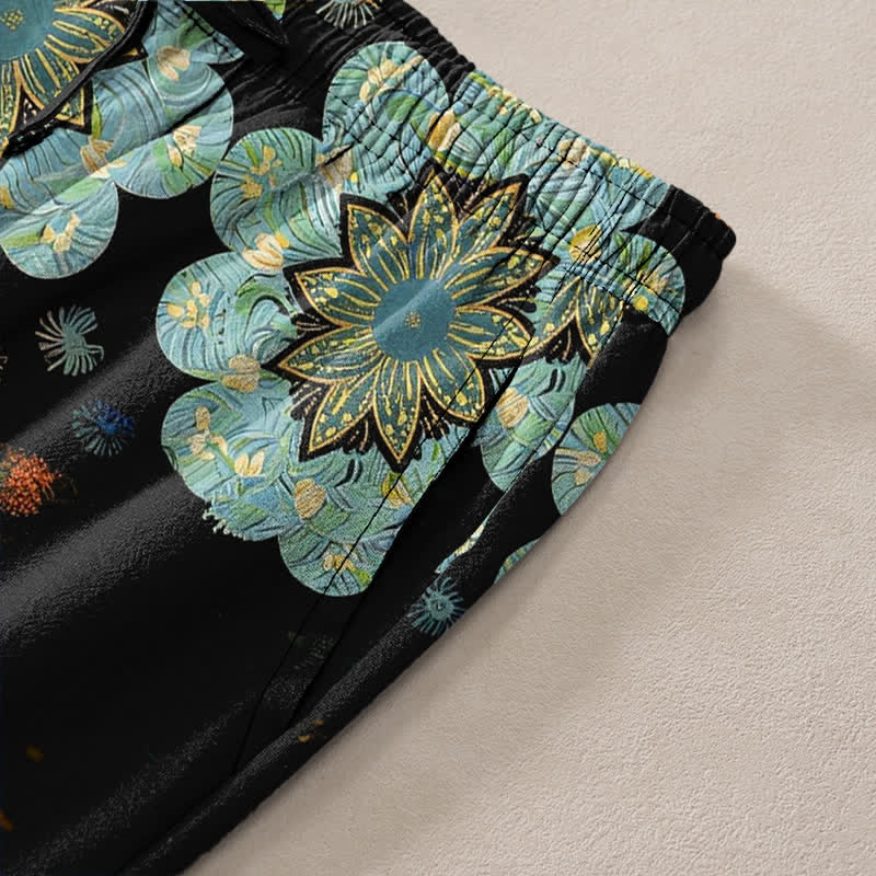 Nimara Ritual Pure Cotton Mandala Floral Pattern Men's Tapered Pants With Pockets