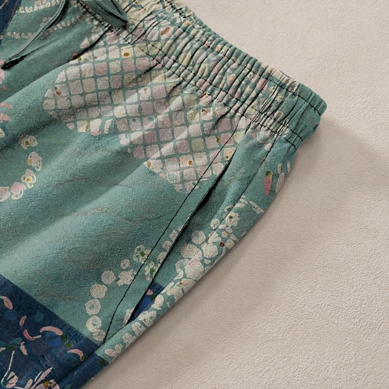 Nimara Ritual Cotton Boho Patchwork Floral Pattern Men's Tapered Pants With Pockets
