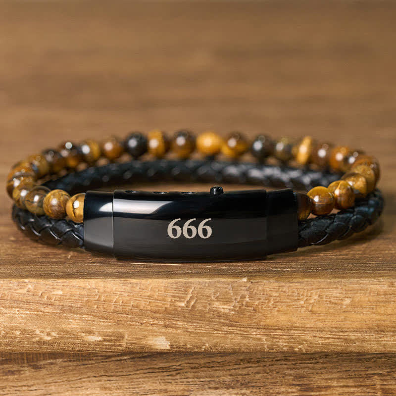 Nimara Ritual Tiger Eye Angel Numbers Double Wrap Leather Faith Bracelet