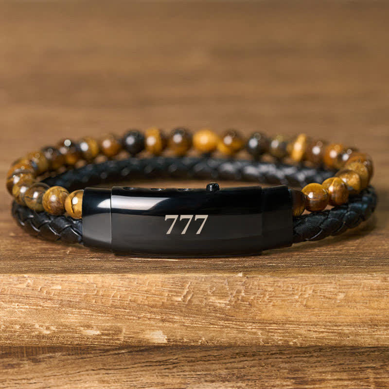 Nimara Ritual Tiger Eye Angel Numbers Double Wrap Leather Faith Bracelet
