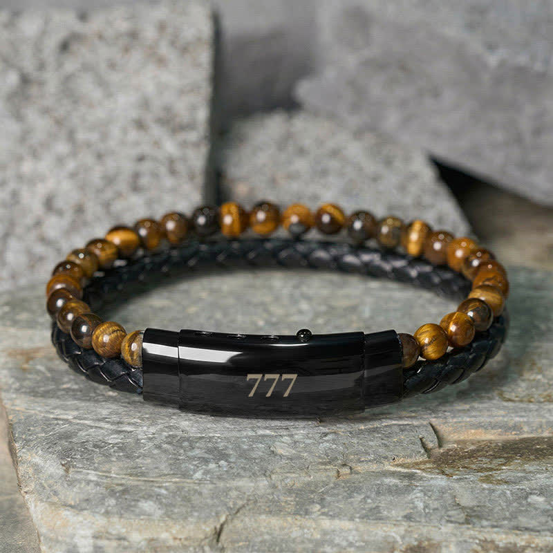 Nimara Ritual Tiger Eye Angel Numbers Double Wrap Leather Faith Bracelet