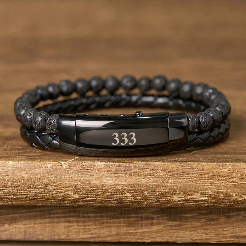 Nimara Ritual Lava Rock Angel Numbers Double Wrap Leather Faith Bracelet