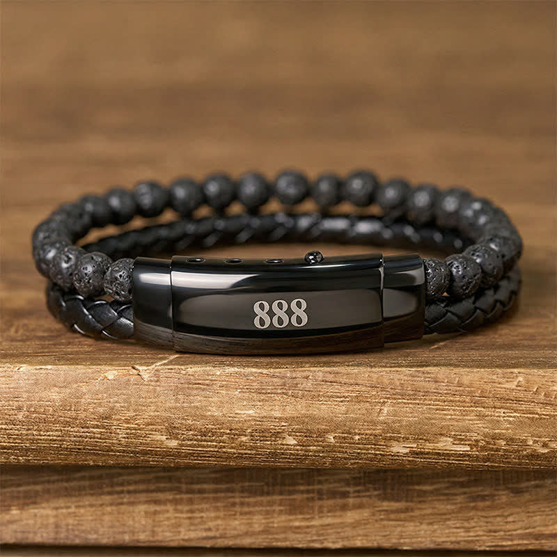 Nimara Ritual Lava Rock Angel Numbers Double Wrap Leather Faith Bracelet