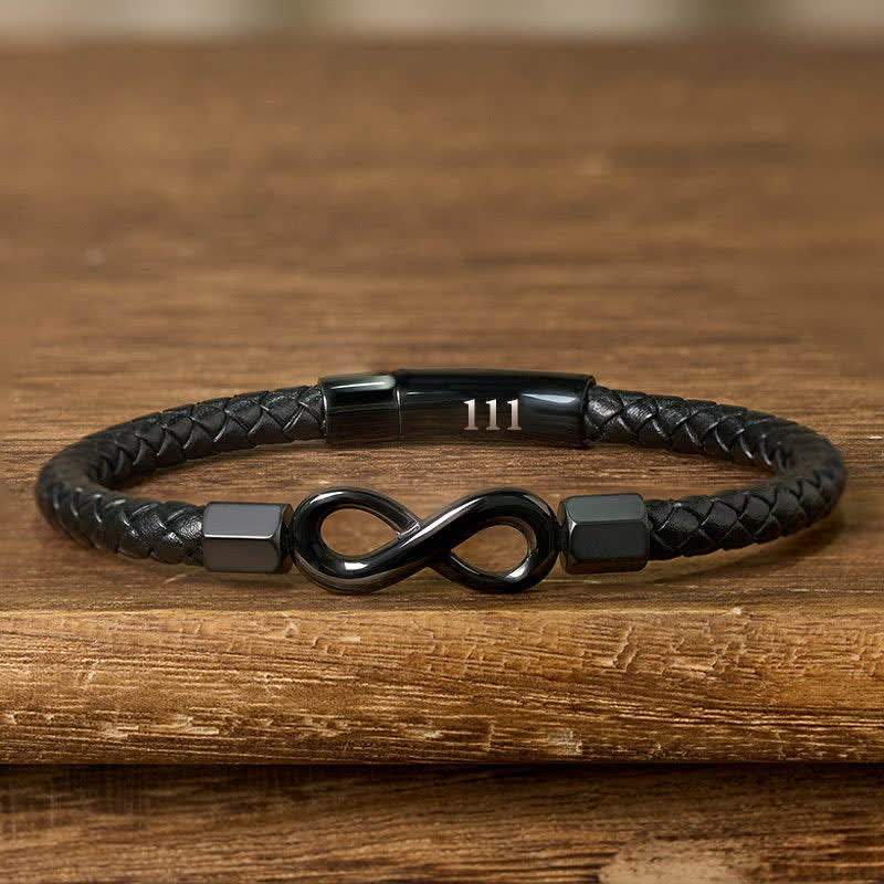 Nimara Ritual Angel Numbers Infinity Symbol Leather Faith Bracelet