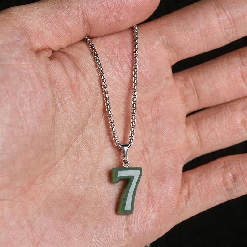 Nimara Ritual Natural 0-9 Angel Numbers Jade Titanium Steel Chain Prosperity Necklace Pendant