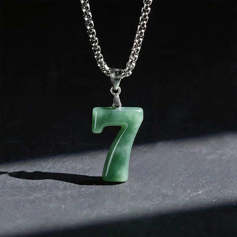 Nimara Ritual Natural 0-9 Angel Numbers Jade Titanium Steel Chain Prosperity Necklace Pendant